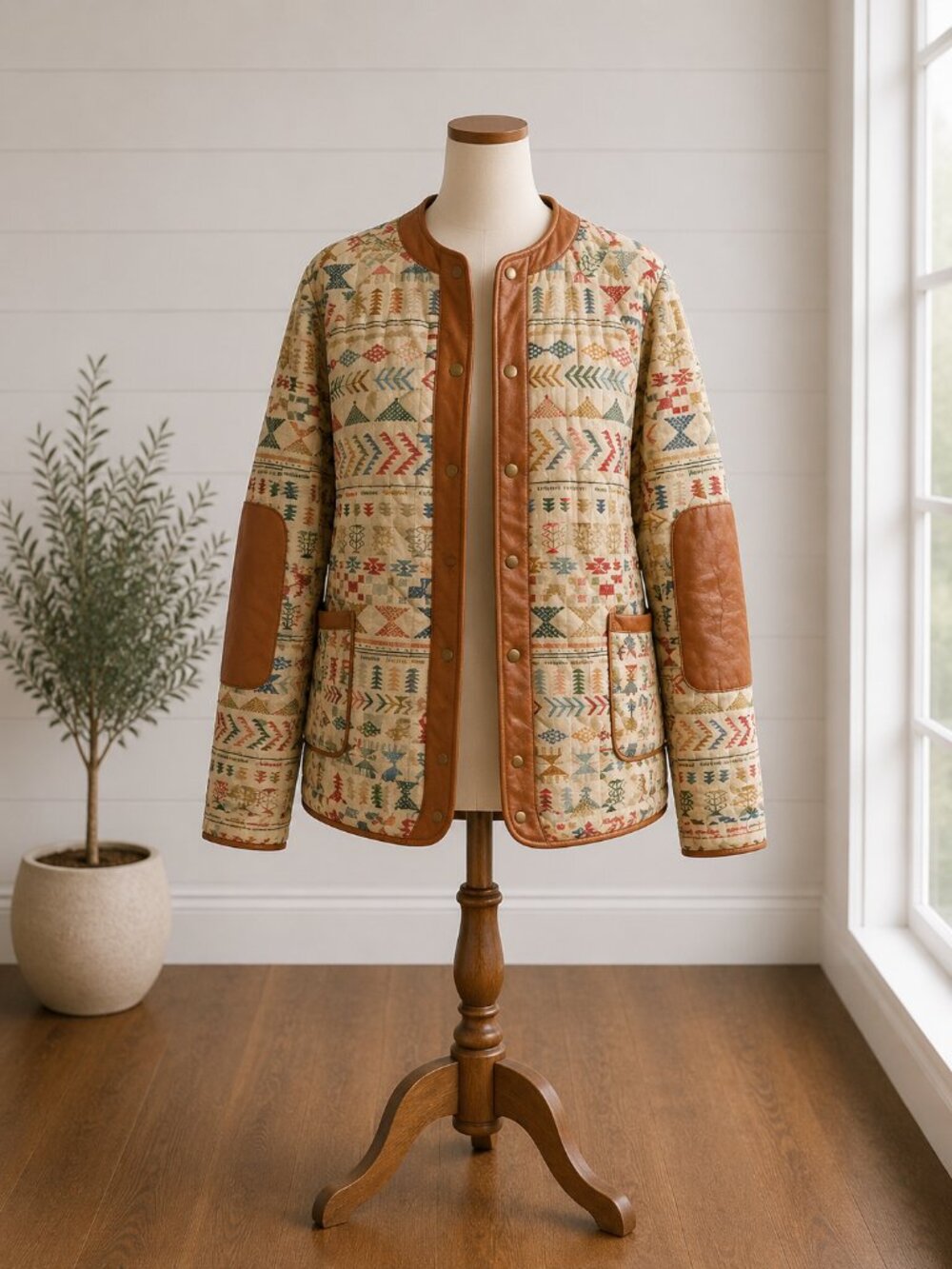 Valentine Gauthier Silk Blend Jacket with Leather Accents